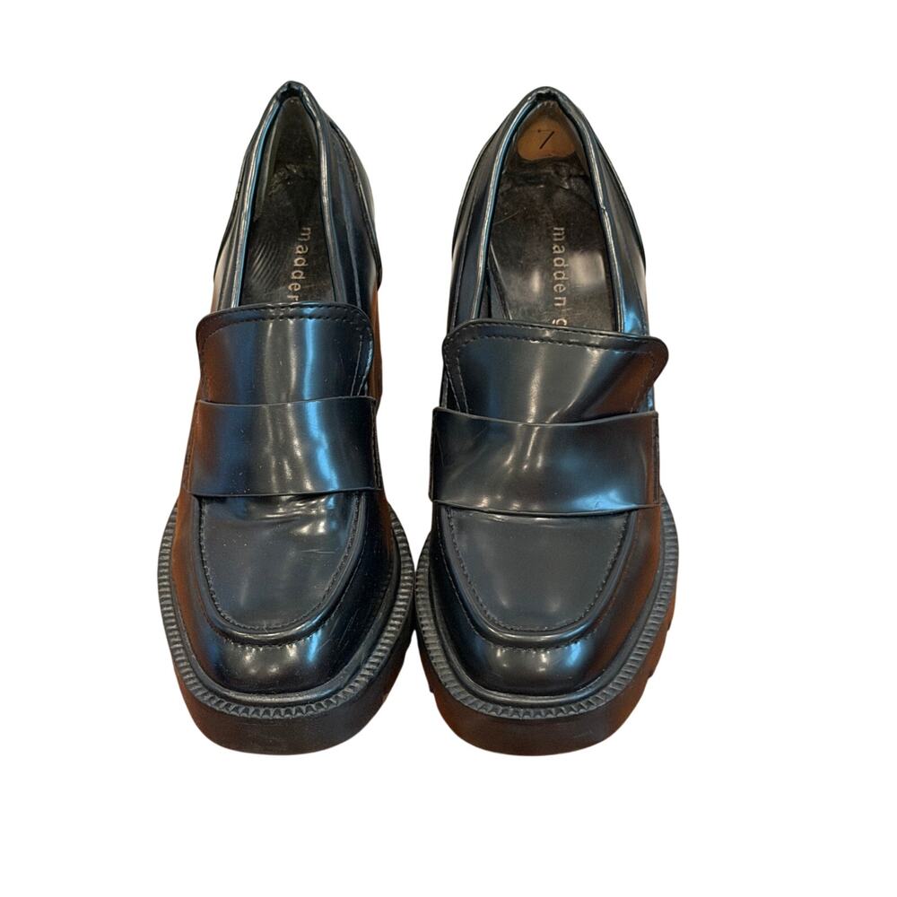 Madden Girl Women's Black Platform Loafer Heels Round Toe Size 7